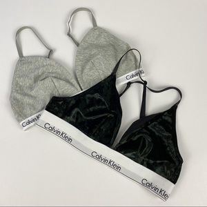 Calvin Klein Triangle Bralette Black Velvet Grey Set of 2